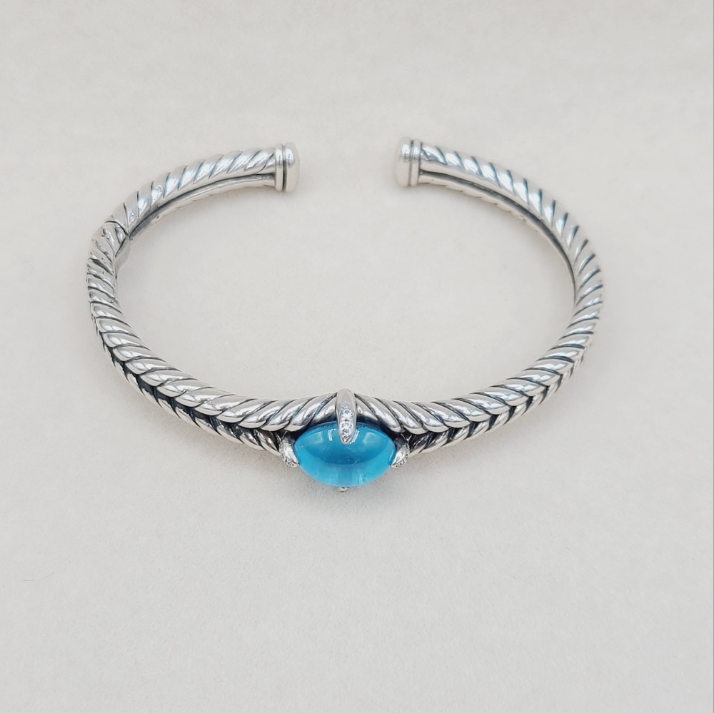 David Yurman Chatelaine Blue Topaz Diamond Bracelet - Picture 7 of 12